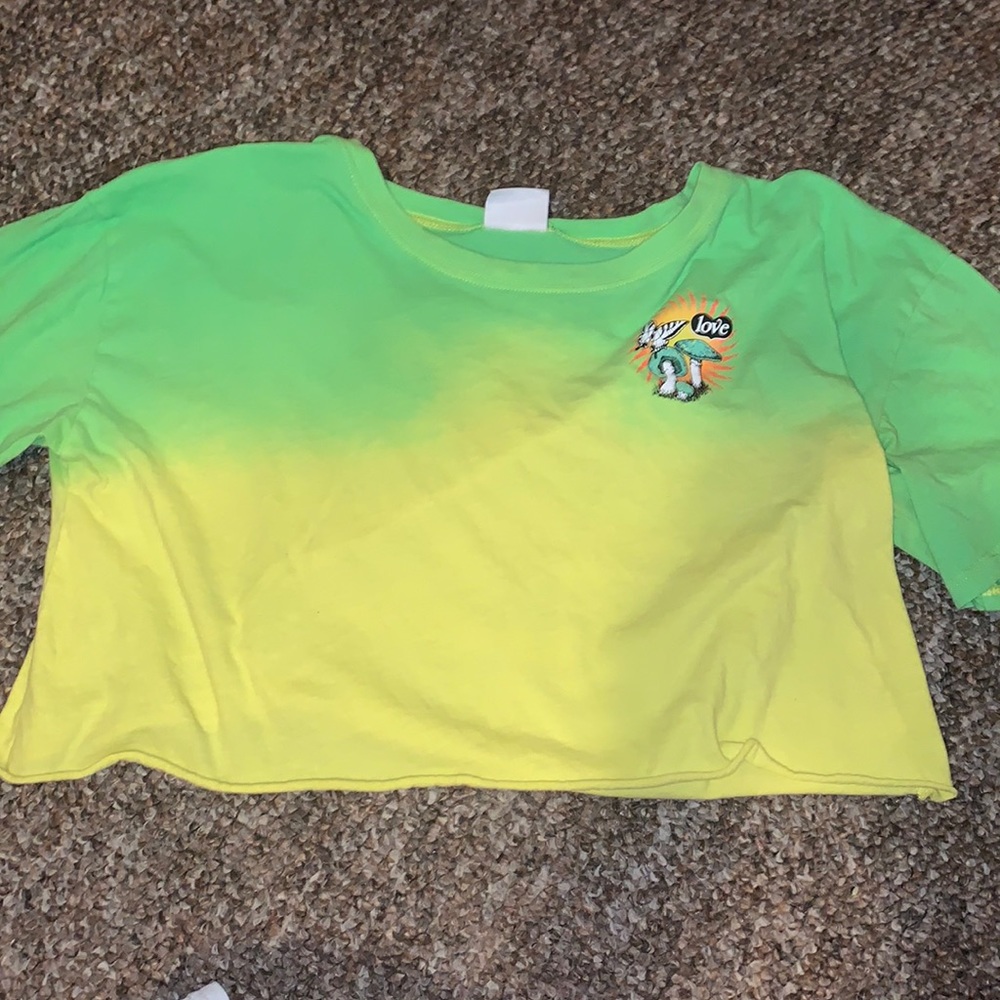 green and yellow cropped mushroom shirt